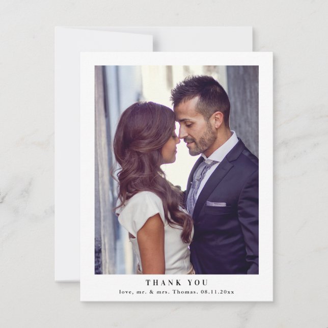 Elegant Monogram Greenery Leaves Wedding Photo Thank You Card (Front)