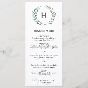 Elegant Monogram Greenery Wreath Rustic Wedding Menu
