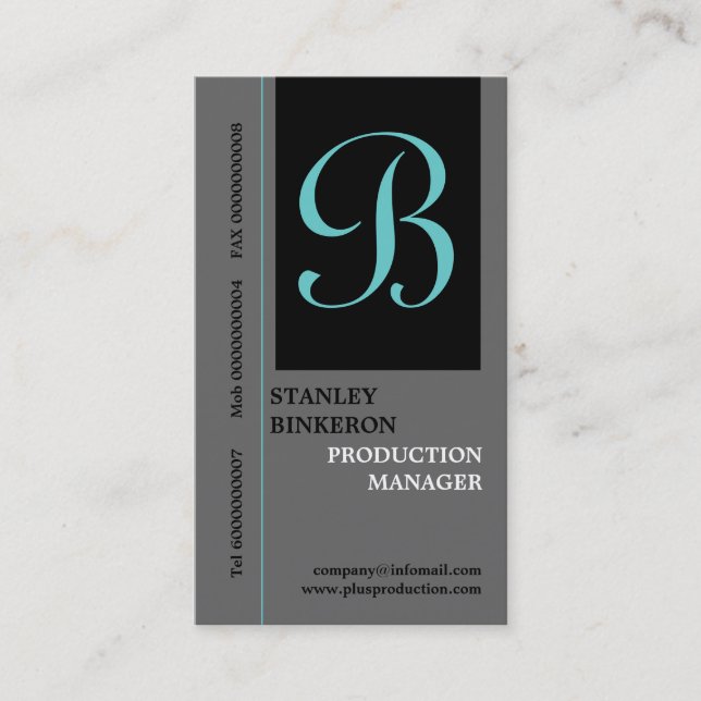 Elegant monogram grey black plain business cards (Front)