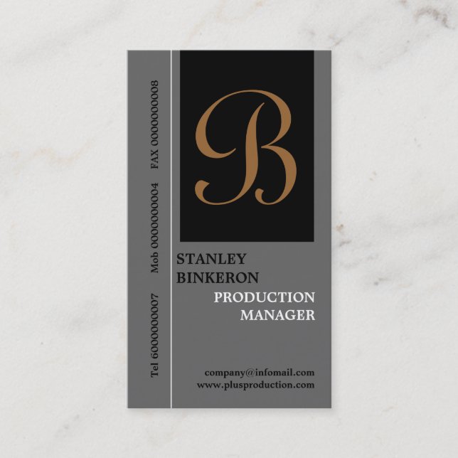 Elegant monogram grey black plain business cards (Front)