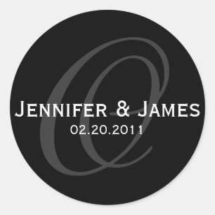 Elegant Monogram Grey Black Wedding Sticker