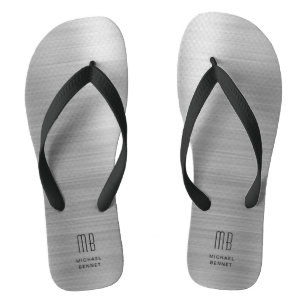 Elegant Monogram Grey Flip Flops