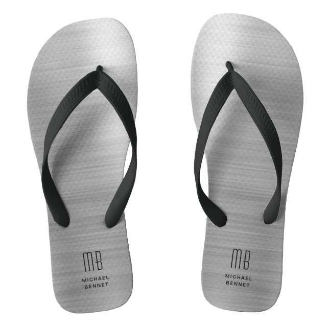 Elegant Monogram Grey Flip Flops (Footbed)