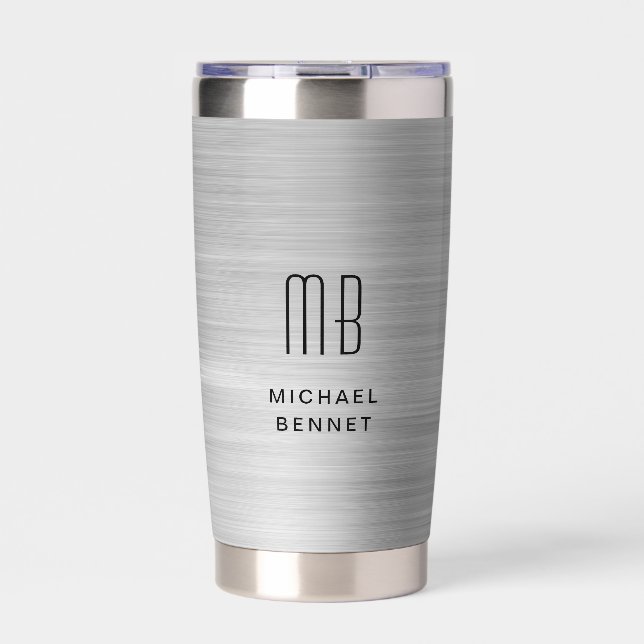 Elegant Monogram Grey Insulated Tumbler (Front)