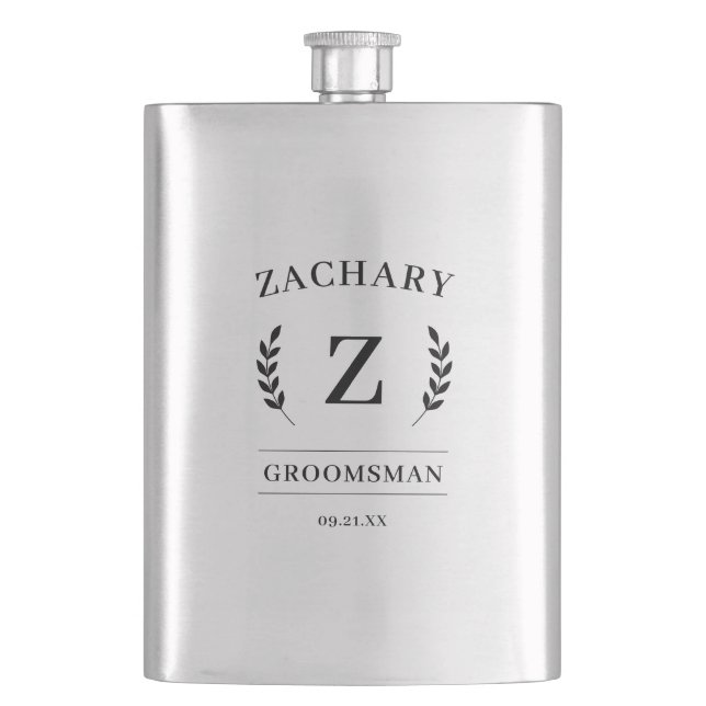 Elegant Monogram Groomsmen Gift Wedding Party  Hip Flask (Front)