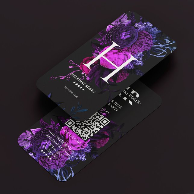 Elegant Monogram H Floral Rose Dark Purple Blue Business Card (Elegant Monogram H Floral Rose Dark Purple Blue Business Card
)