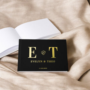 Elegant Monogram Heart Black Wedding Guest Book