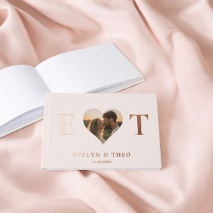 Elegant Monogram Heart Blush Wedding Guest Book