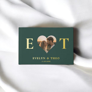 Elegant Monogram Heart Green Wedding Guest Book