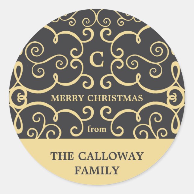 Elegant Monogram Holiday Sticker / Gold (Front)