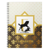 Elegant Monogram Horse Dog Gold Bronze Fleurdelys