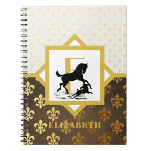Elegant Monogram Horse Dog Gold Bronze Fleurdelys Notebook