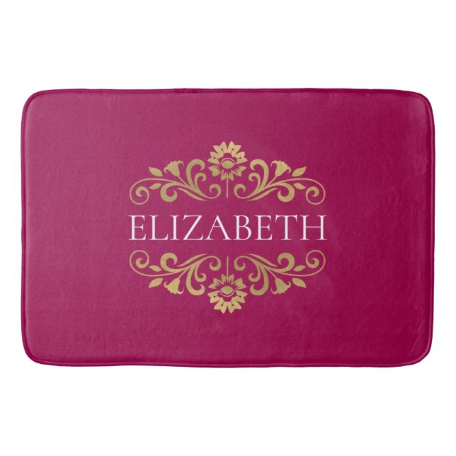 Elegant Monogram Hot Pink Gold Bath Mat (Front)