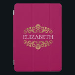 Elegant Monogram Hot Pink Gold Chic  iPad Pro Cover<br><div class="desc">An elegant hot pink and gold ipad case. Great for back to school. Add your name between the gold floral flourish on the front. Designed for you by Blackberry Boulevard.</div>
