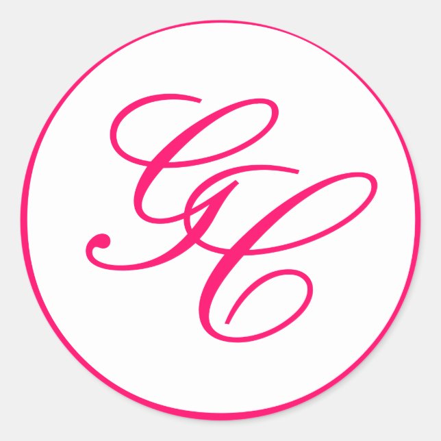 Elegant Monogram Hot Pink & White Wedding Sticker (Front)