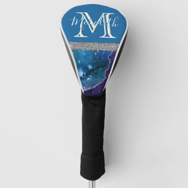 Elegant Monogram I Purple Teal Agate Silver  Golf  Golf Head Cover (Front)