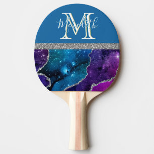 Elegant Monogram I Purple Teal Agate Silver  Ping  Pong Paddle