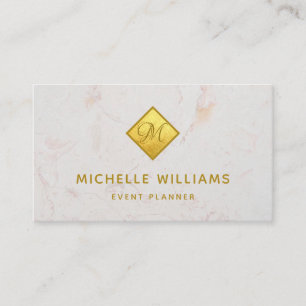 Elegant Monogram in Faux Gold Foil White Marble Business Card