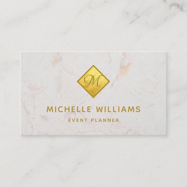 Elegant Monogram in Faux Gold Foil White Marble Business Card (Front)