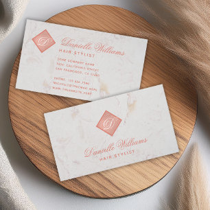 Elegant Monogram in Rose Gold Pink White Marble Business Card