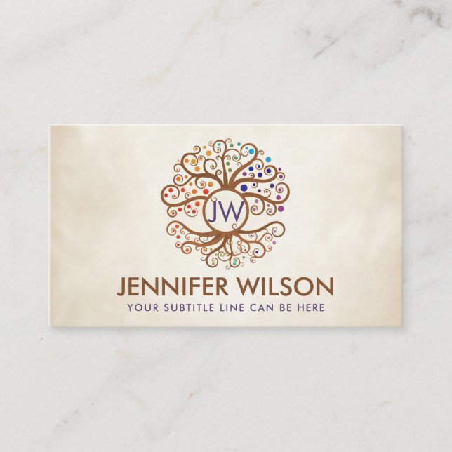 Elegant Monogram in Tree of life Business Card (Front)