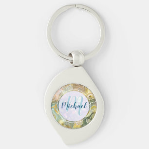Elegant Monogram Initial Abstract Gold Marble Key Ring