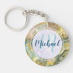 Elegant Monogram Initial Abstract Gold Marble Key Ring