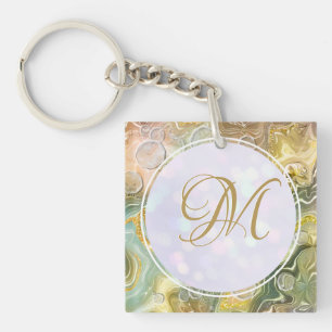 Elegant Monogram Initial Abstract Gold Marble Key Ring