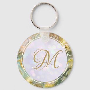 Elegant Monogram Initial Abstract Gold Marble Key Ring