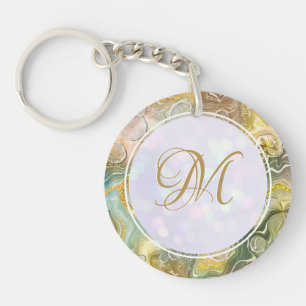 Elegant Monogram Initial Abstract Gold Marble Key Ring