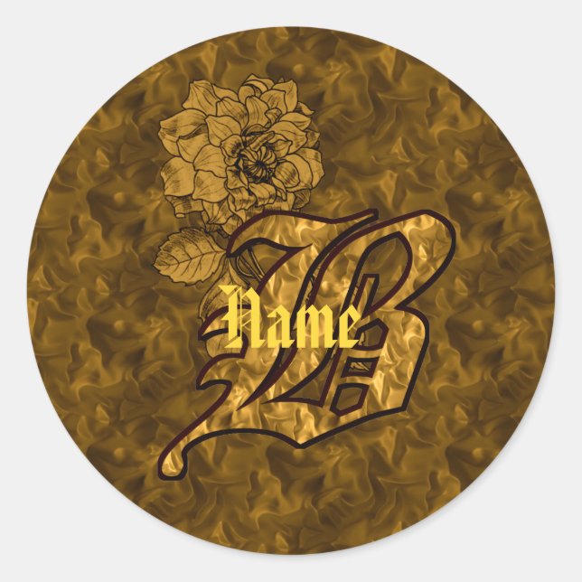 Elegant Monogram Initial B Gold Peony Personalised Classic Round Sticker (Front)