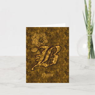 Elegant Monogram Initial B Gold Peony Personalised Note Card