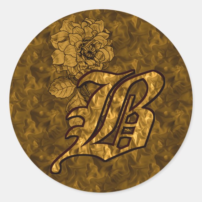 Elegant Monogram Initial B Gold Peony Sticker (Front)