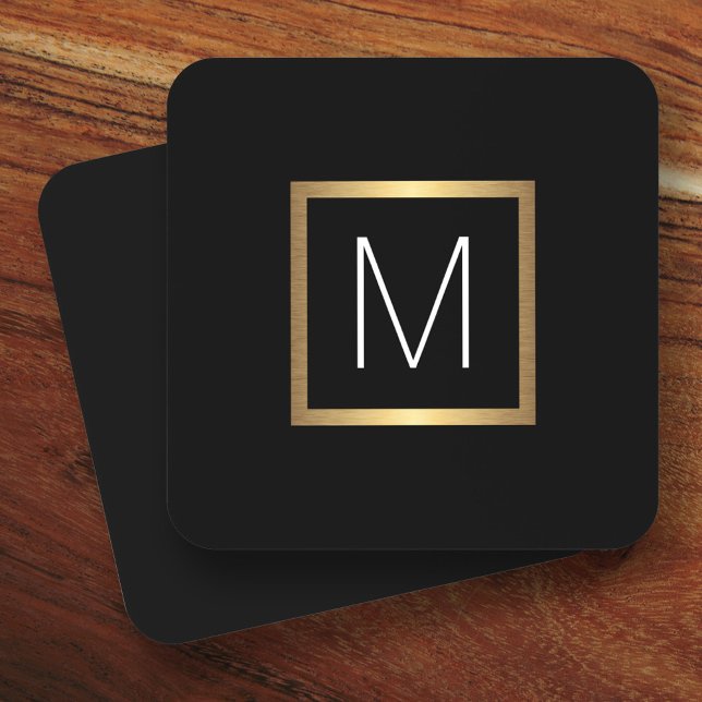 Elegant monogram initial black golden gradient coaster (Creator Uploaded)
