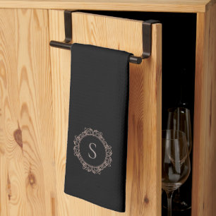 Elegant Monogram Initial Black Tea Towel