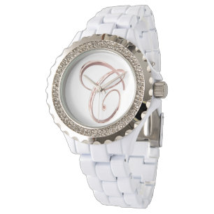 Elegant Monogram Initial C Faux Rose Gold Watch