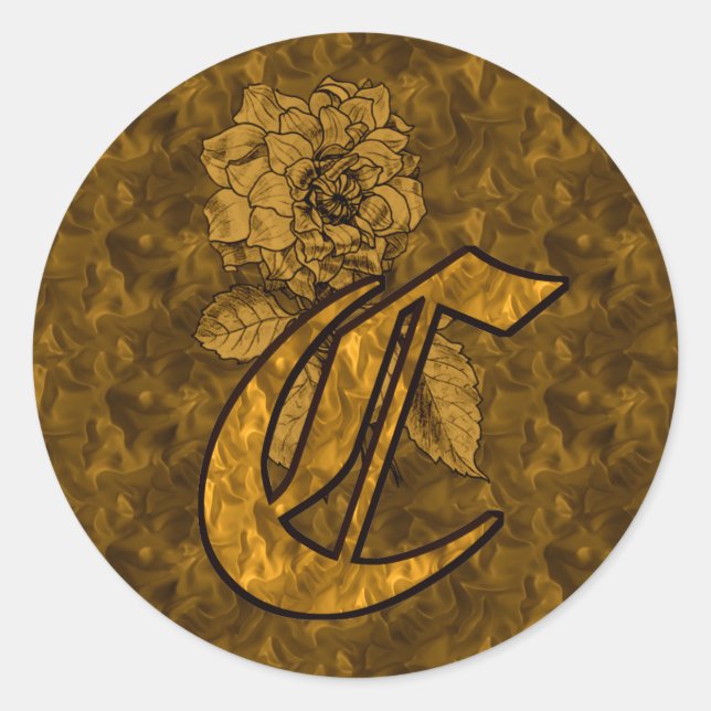 Elegant Monogram Initial C Gold Peony Flower Classic Round Sticker (Front)