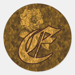 Elegant Monogram Initial E Gold Peony Flower Classic Round Sticker