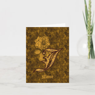 Elegant Monogram Initial J Gold Peony Personalised Note Card
