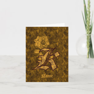 Elegant Monogram Initial K Gold Peony Personalised Note Card