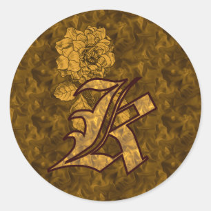 Elegant Monogram Initial K Gold Peony Sticker