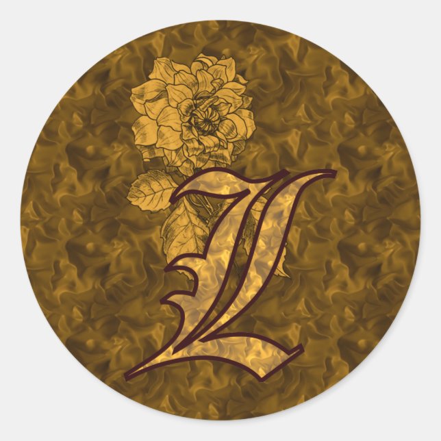 Elegant Monogram Initial L Gold Peony Flower Classic Round Sticker (Front)