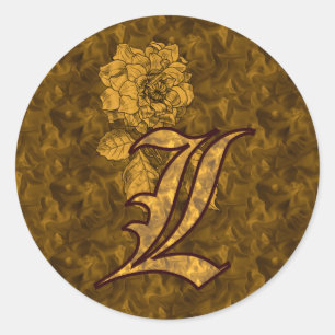 Elegant Monogram Initial L Gold Peony Sticker