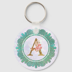 Elegant Monogram Initial Letters with Mandala Key Ring