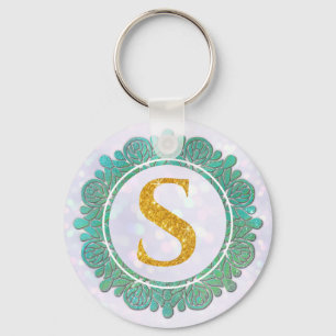Elegant Monogram Initial Letters with Mandala Key Ring