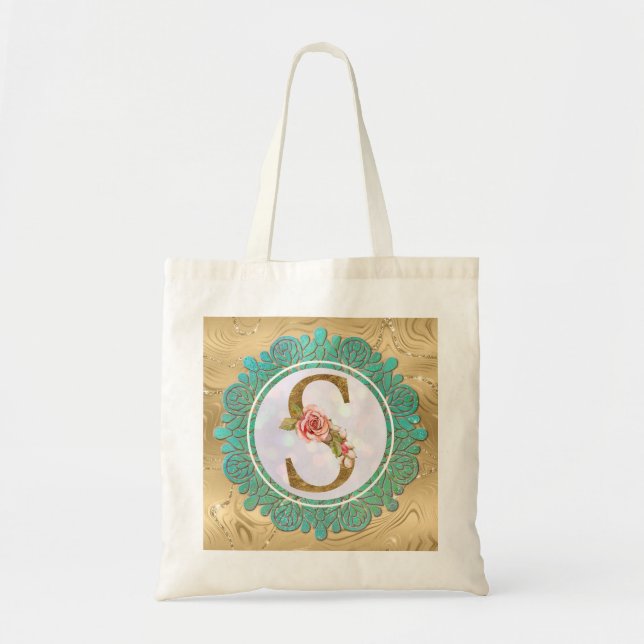 Elegant Monogram Initial Letters with Mandala Tote Bag (Front)