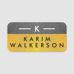 Elegant Monogram Initial , Luxury Black Gold Name Tag