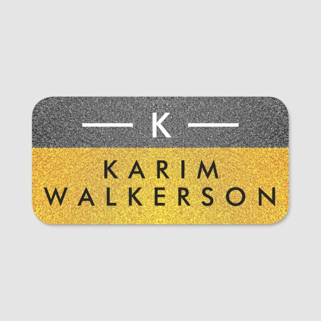 Elegant Monogram Initial , Luxury Black Gold  Name Tag (Front)