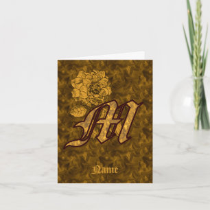 Elegant Monogram Initial M Gold Peony Personalised Note Card