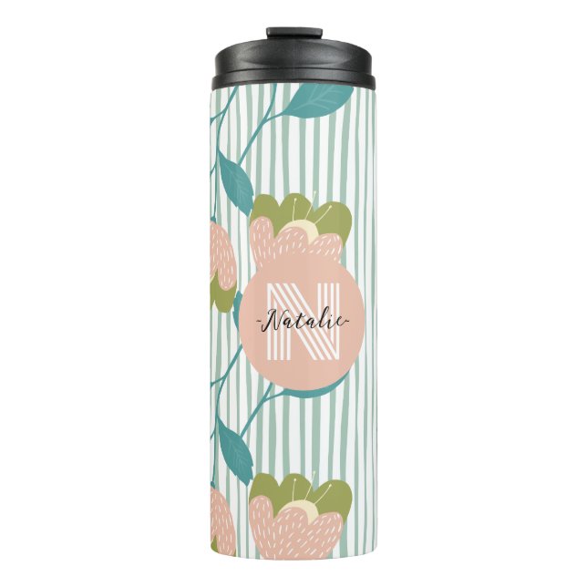 Elegant monogram initial Matching colours blue pin Thermal Tumbler (Front)